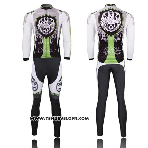 2013 Maillot Ciclismo Rock Racing Noir et Vert Manches Longues et Cuissard